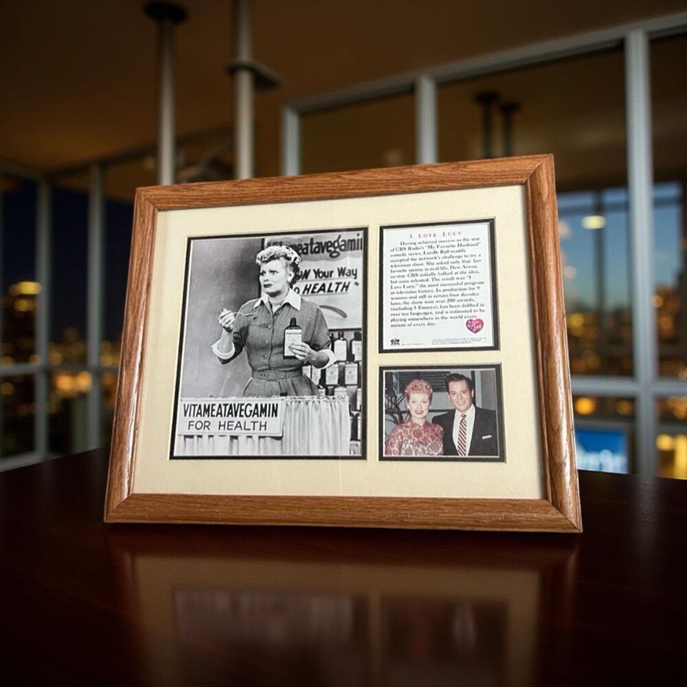 Vintage I Love Lucy Lucille Ball Desi Arnaz Vitameatavegamin Double Matt Frame